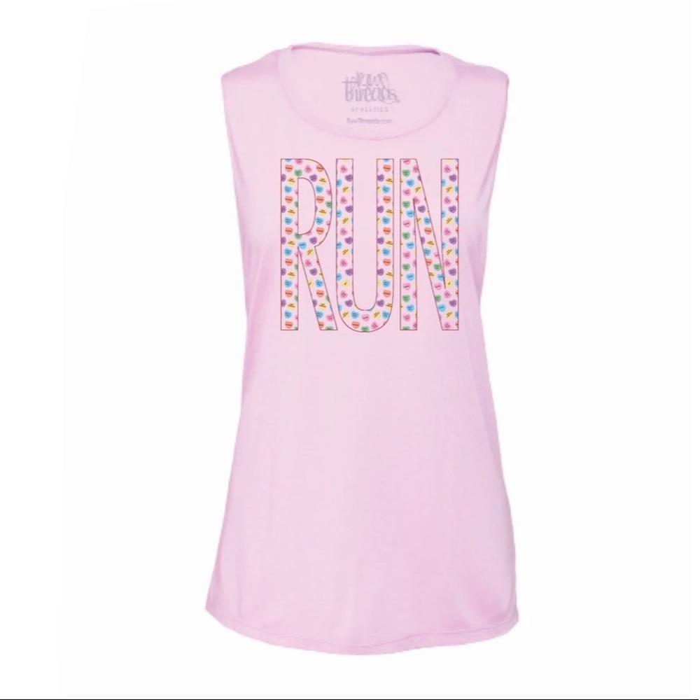 Raw Threads Big RUN Valentine's Candy Hearts Running Puns Muscle Tank Top XL